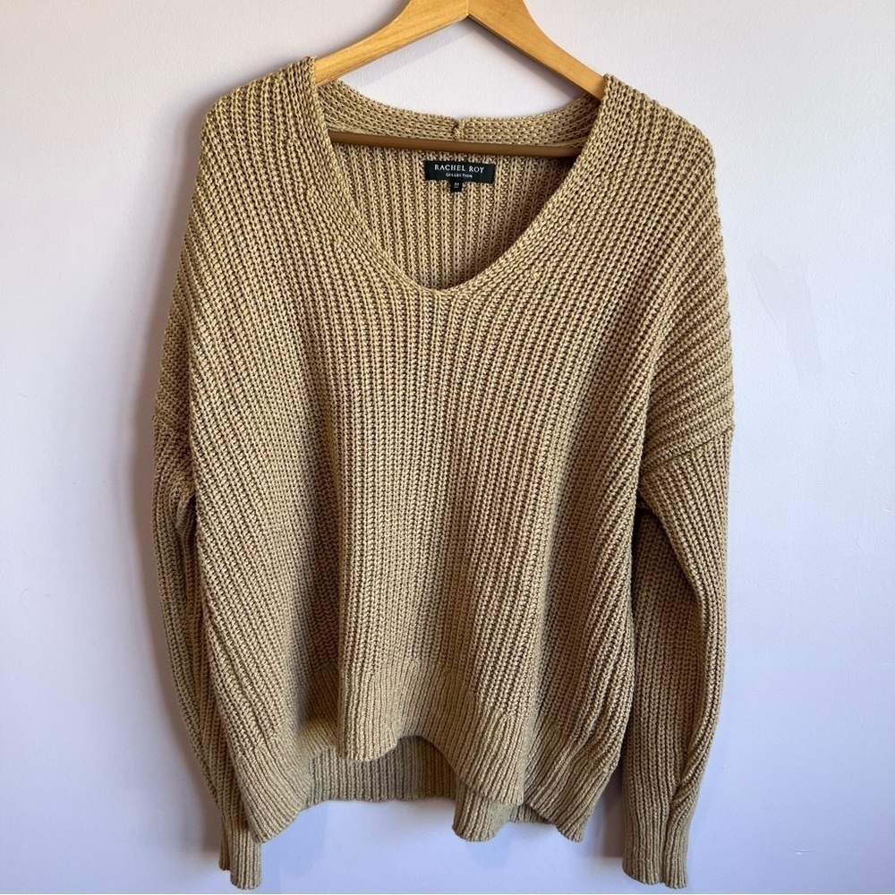 EUC RACHEL ROY COLLECTION Tan Cotton Blend Nordstrom V Neck Sweater 2XL